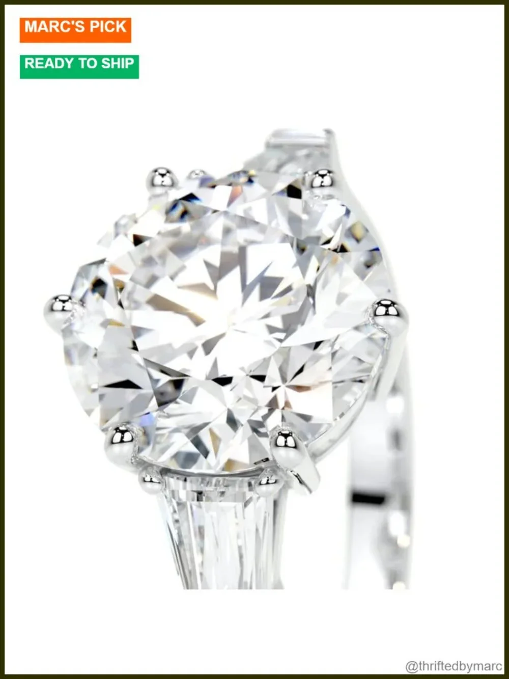 3.5 Carat Round Cut Moissanite Engagement Ring Platinum Plated Silver